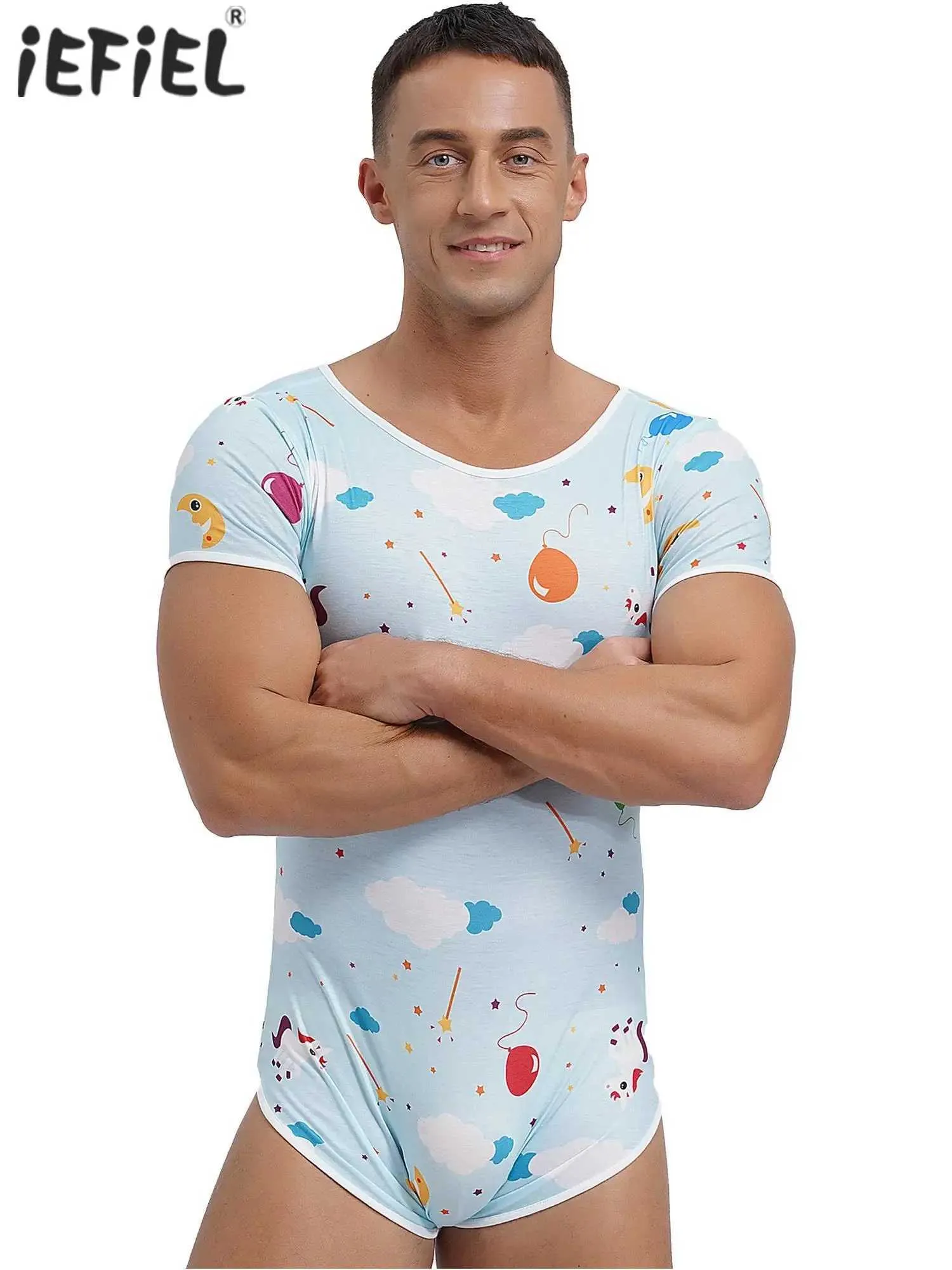 Save Big on Bulk Pajamas Sexy Cartoons Mens Sexy Nightwear Cartoon Print  Bodysuit: Short Sleeve Buttoned Crotch Pajama Romper For Playful Sleepwear 