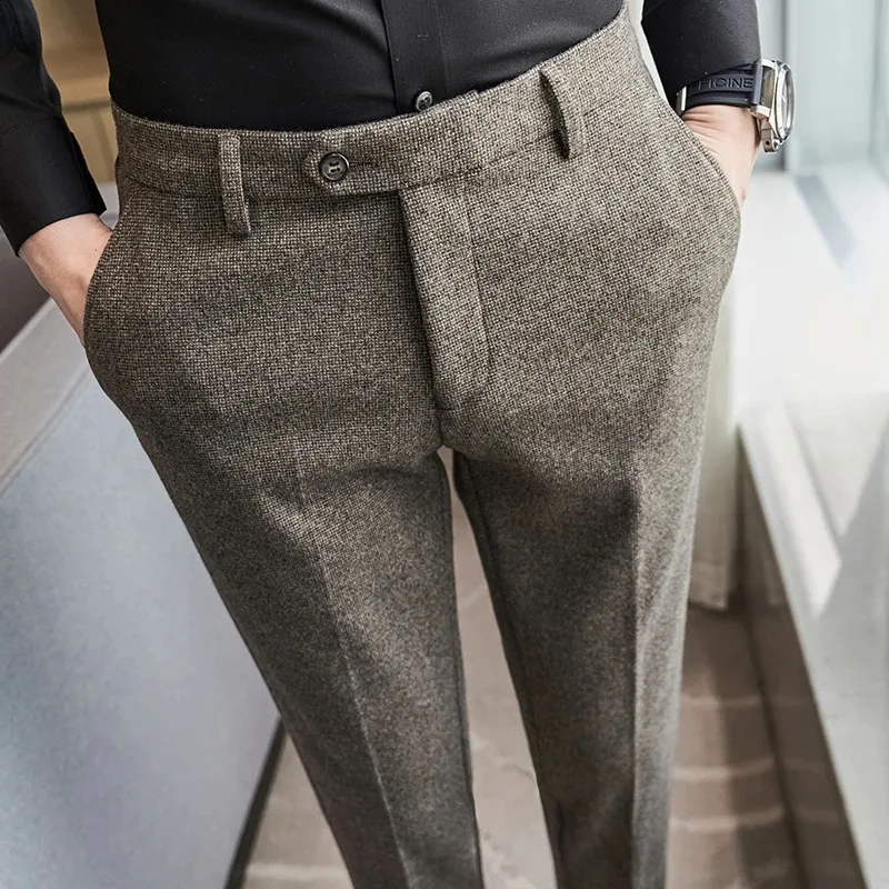 High-Quality Woolen Cloth Suit Pants for Men - Thickened, Formal, and Business Wear for Autumn/Winter - Slim Fit Black dress Pants for Office and