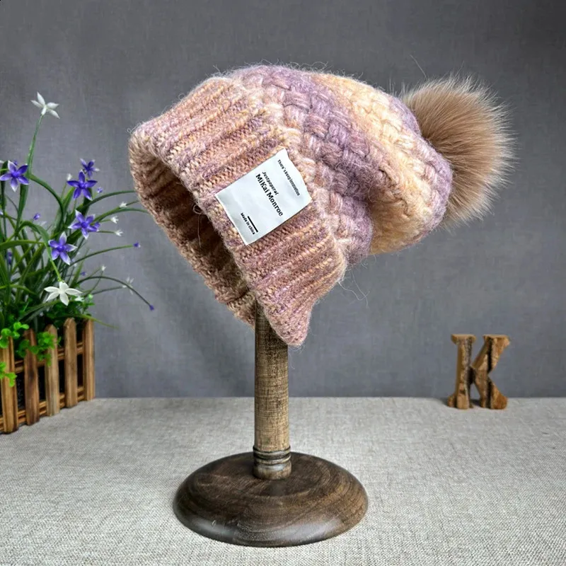 True Fox Fur Pom Beanie Womens Warm Knitted Winter... From  display picture 1