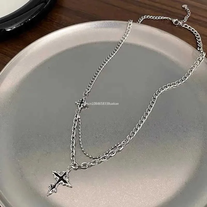 Punk Rock Jewelry Back Cross Pendant Necklace: Silver Color Chain