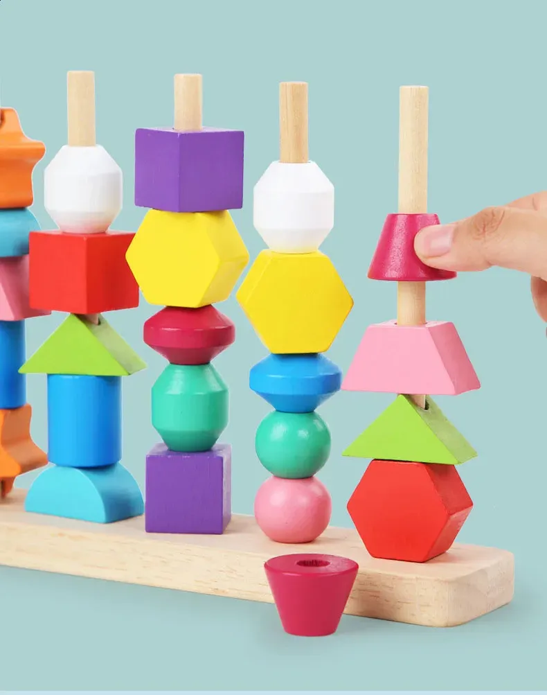 Montessori Puzzles Wooden Shape Sorter Toy Colorful Beaded Color ...