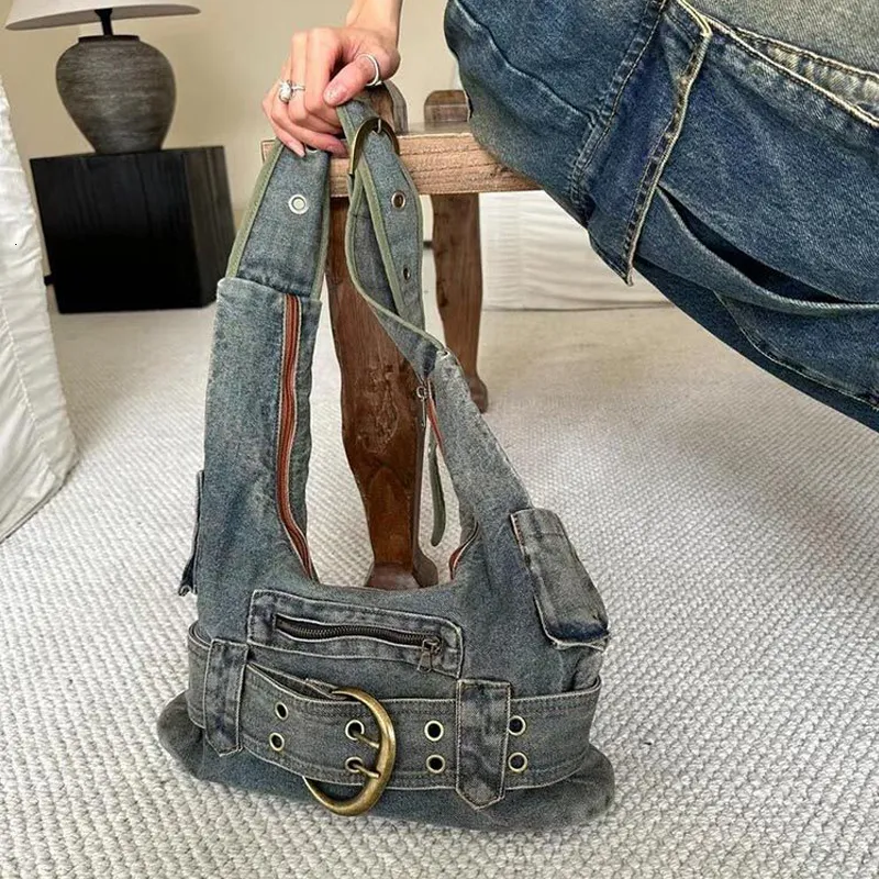 Vintage Denim Punk Denim Shoulder Bag For Women Trendy Y2K Vintage Denim Punk Denim Shoulder Bag For Women Trendy Y2K