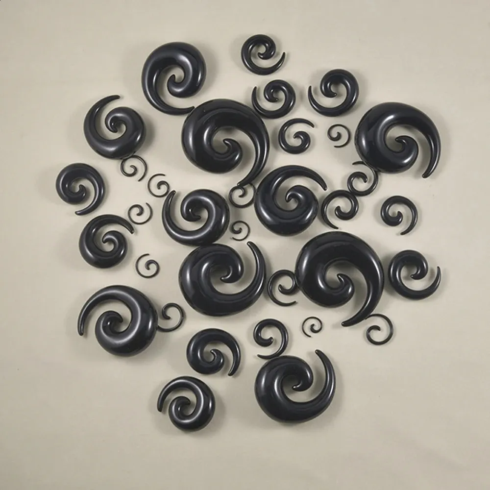 1Pair Acrylic Black Ear Spiral Expander Plugs EarPiercing Stretcher Body Jewelry 12mm24mm Piercing 241217_voghion.com