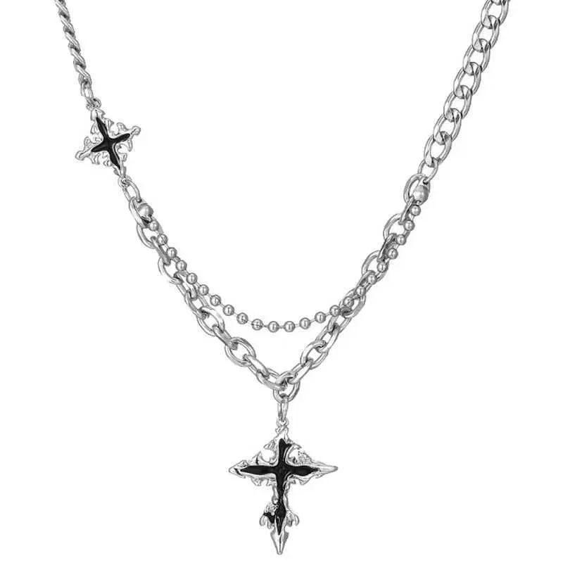 Punk Rock Jewelry Back Cross Pendant Necklace: Silver Color Chain Punk Rock Jewelry Back Cross Pendant Necklace: Silver Color Chain