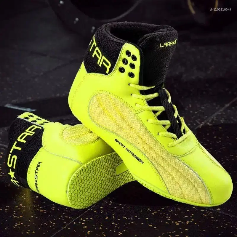 Ryderwear Neon Yellow and Black High-Top Training Sneakers LS0097 Squat training shoes weightlifting shoes above ankle main image 2