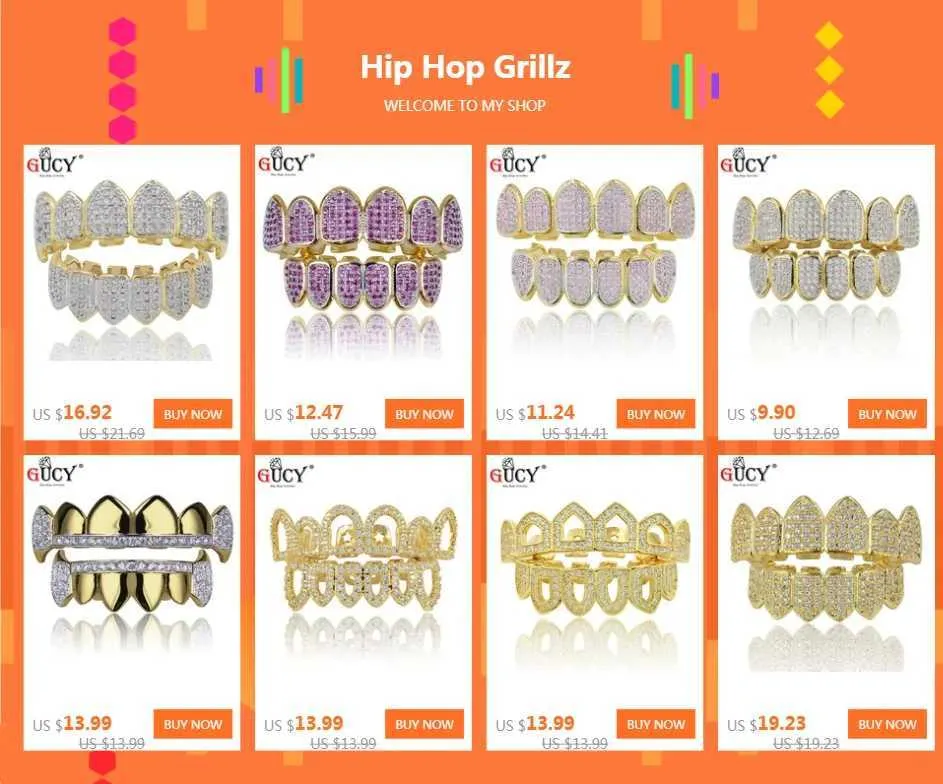 G-026-G Gold Color Plated Hip Hop Teeth Grillz for Lower Bottom Teeth ...