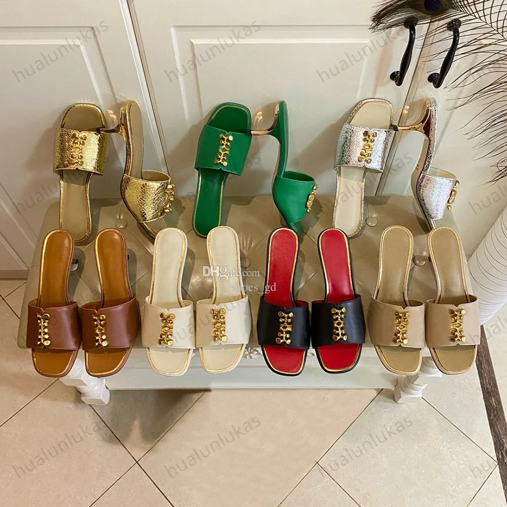 Women Summer Ethnic Flower Leather Spliced Mid Heel Slippers