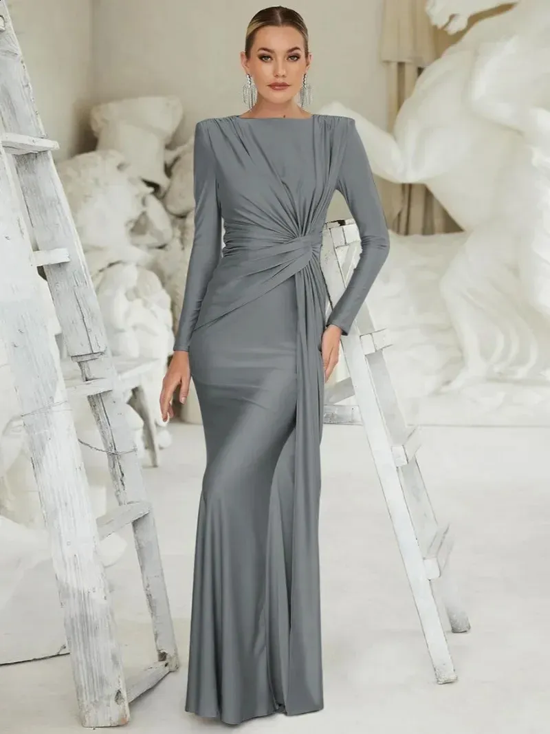 chinese dress ladies Elegant V Neck Open Back Split Light Grey Long Prom Dress PG751 US0 / Gray