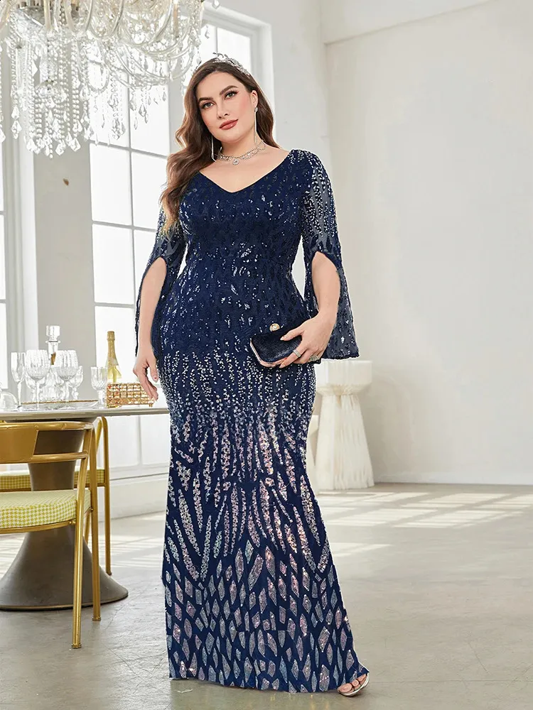 blue maxi dress plus size Women Plus Size Prom Floor Length Sequin Royal Blue Wedding Evening Party Maxi  Dress – SD Dresscode & Fashiontrends main image 0