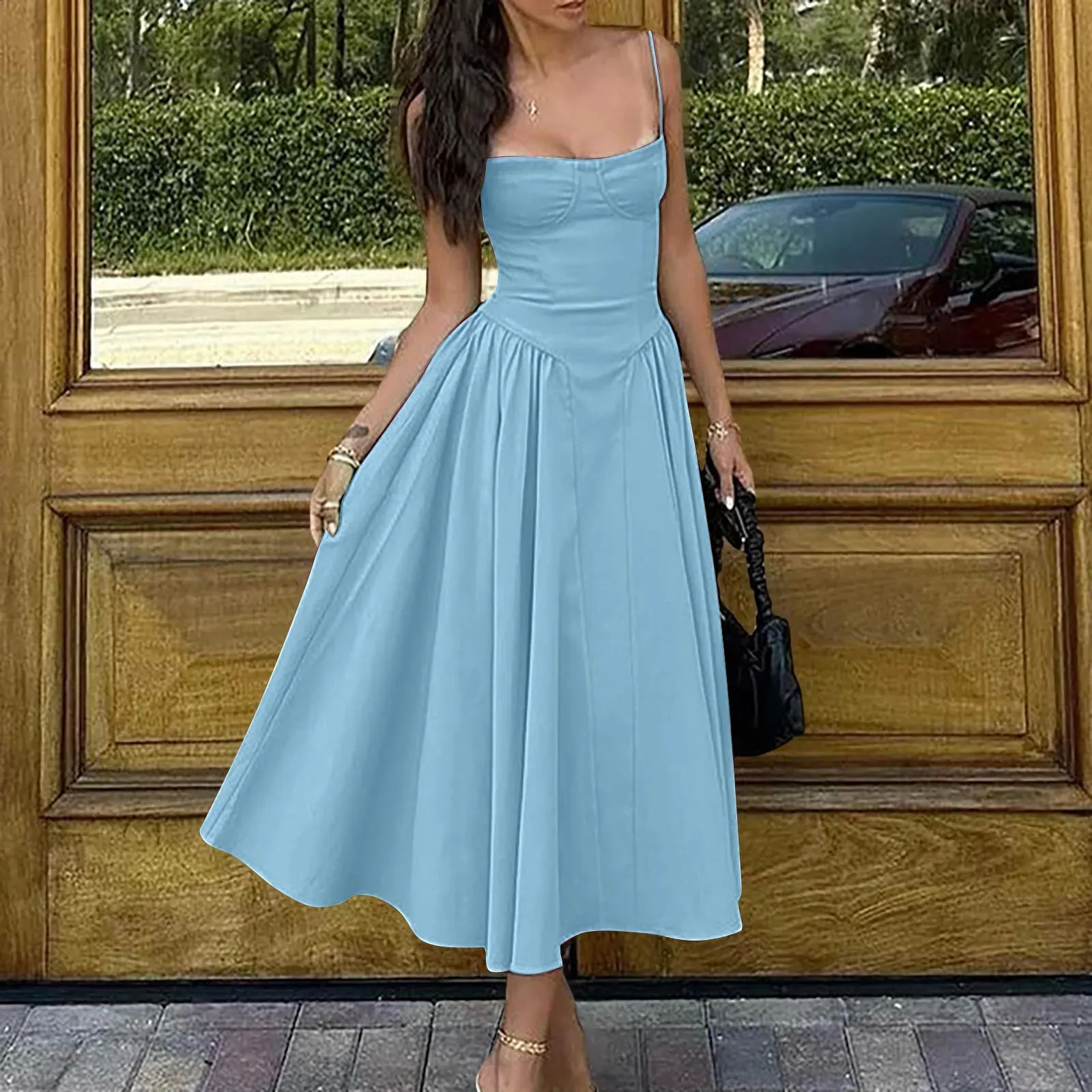 Low Cut Spaghetti Strap Women Corset Dress Sexy Wrap Chesting