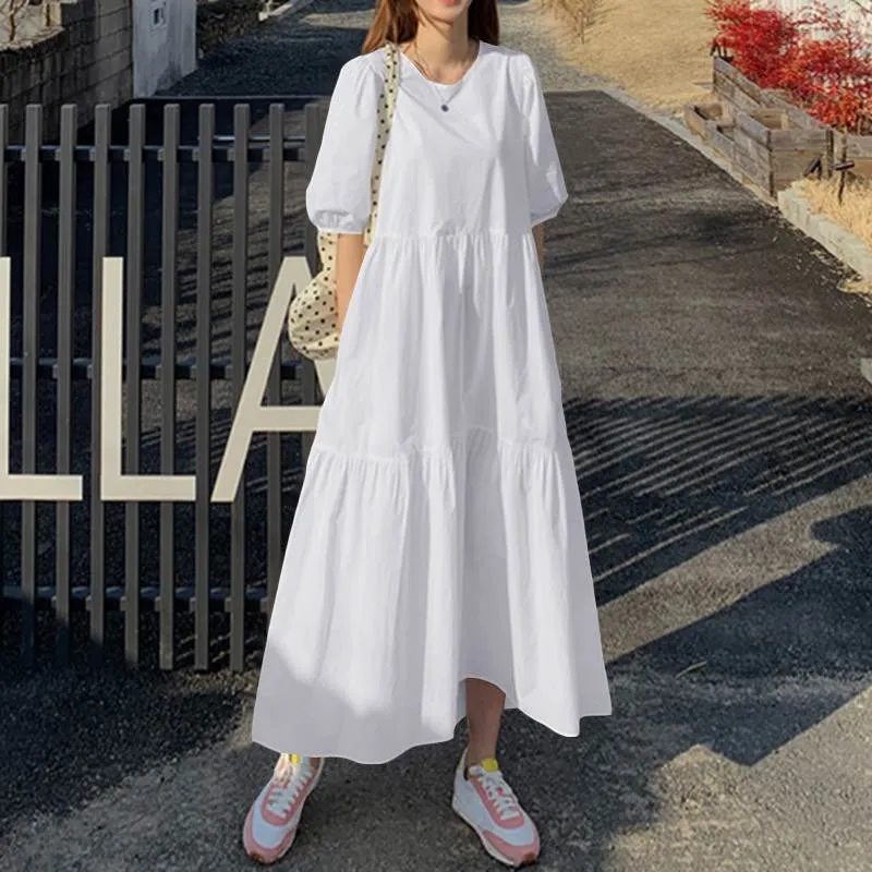 Fashionable Loose Puff Sleeve Swing Dress Solid Color Long Casual Dress For  Women From Zxt1754188, $147.74 | DHgate.Com