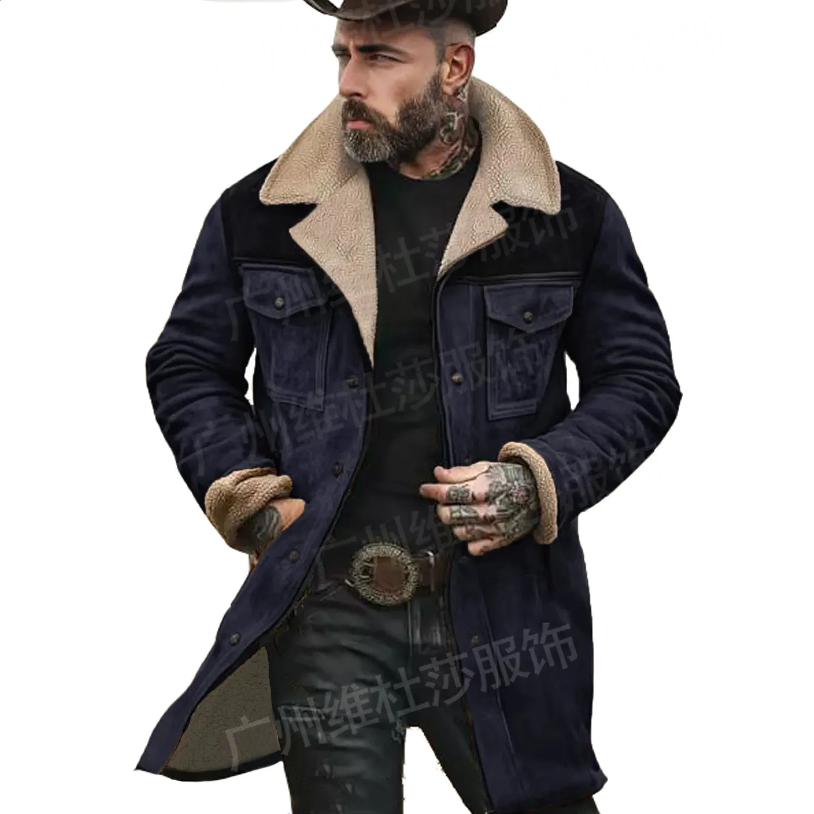 Autumn and Winter Mens Wool Knit Coat Multi-Pocket Jacket for Men