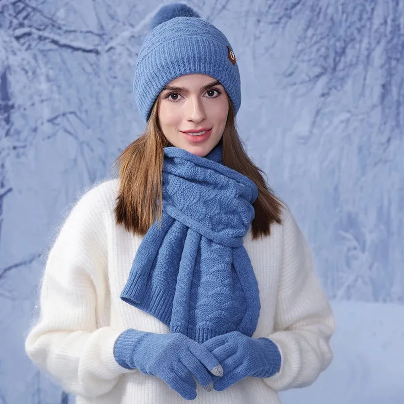 Winter Knitted Hat And Scarf Gloves Set For Women Thick Warm  display picture 2