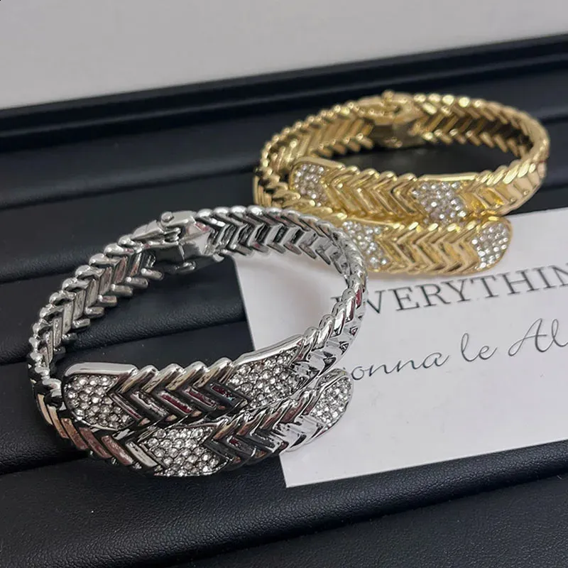 Rhinestone Pave Double Layered Snake Bangle For Women Snap Clasp Wide Bangles Vintage Handmade Elegant Jewelry In 241228_voghion.com