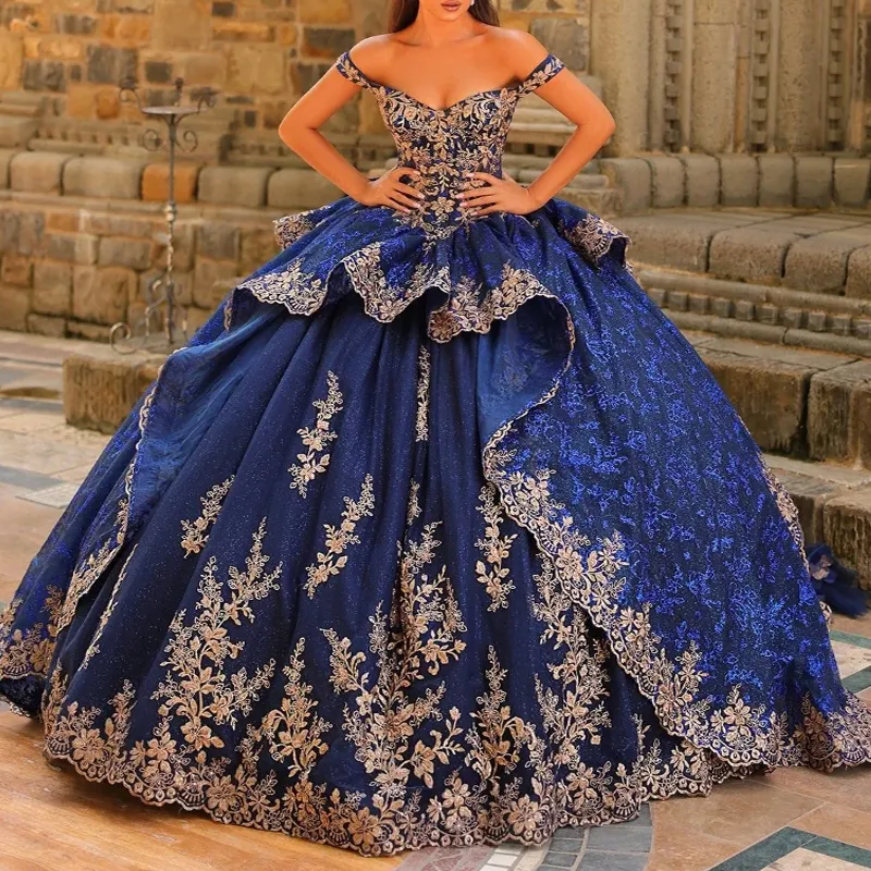 Sweetheart Sleeveless Gold Appliques Royal Blue Quinceanera Dress for Sweet 16 WQ1296 main image 0