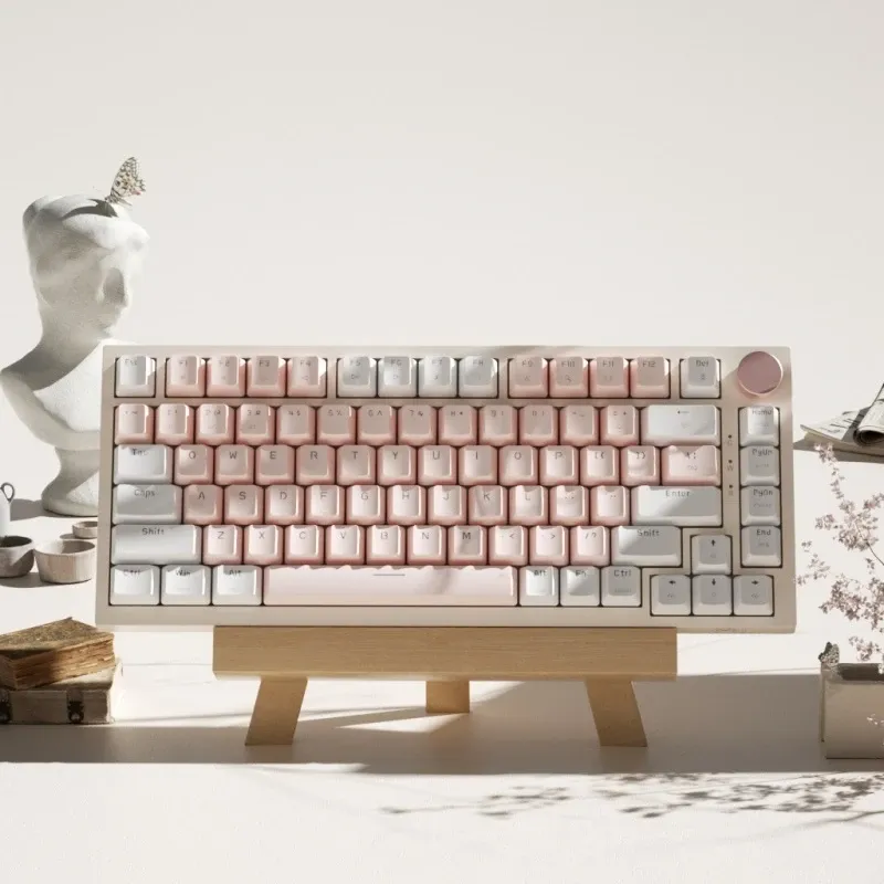 AK82 Wired Mechanical Gaming Keyboard 82-Key Pink White RGB Backlight ...