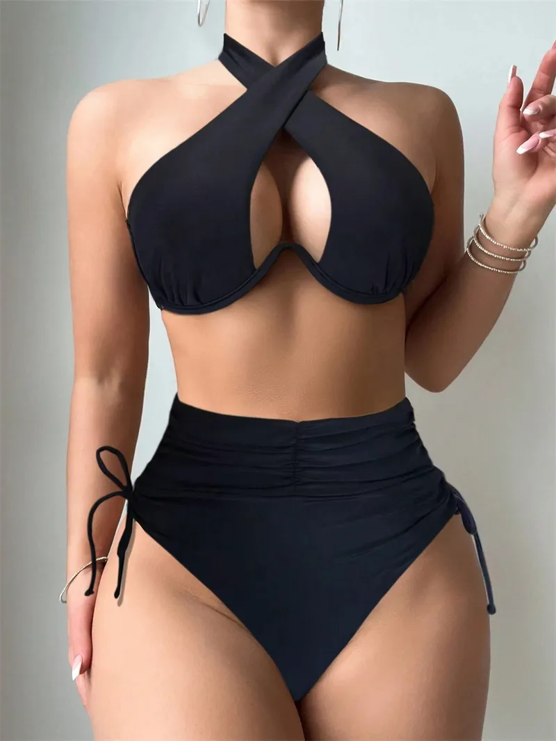 Halter Swimsuit Criss Cross Swimwear Sexy One Piece Swimsuit For