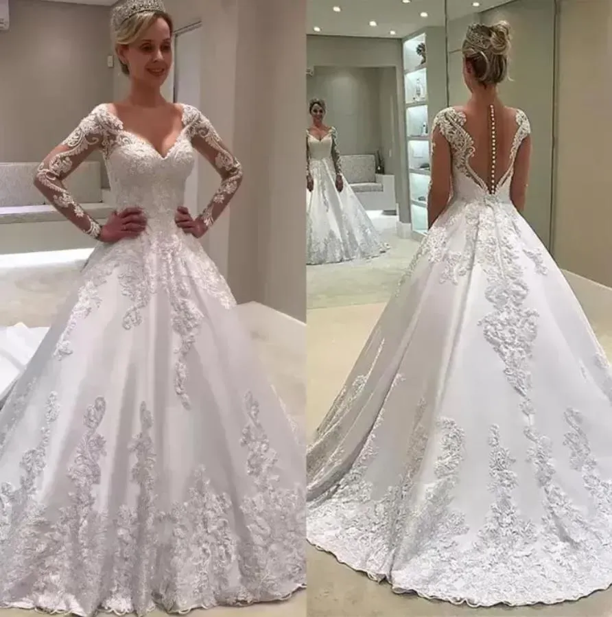 Ahorra a lo Grande en Compras al por Mayor de Vestidos De Bodas Puras  Vintage De Mangas Largas Transparentes A Línea Vestidos De Novia De Línea 