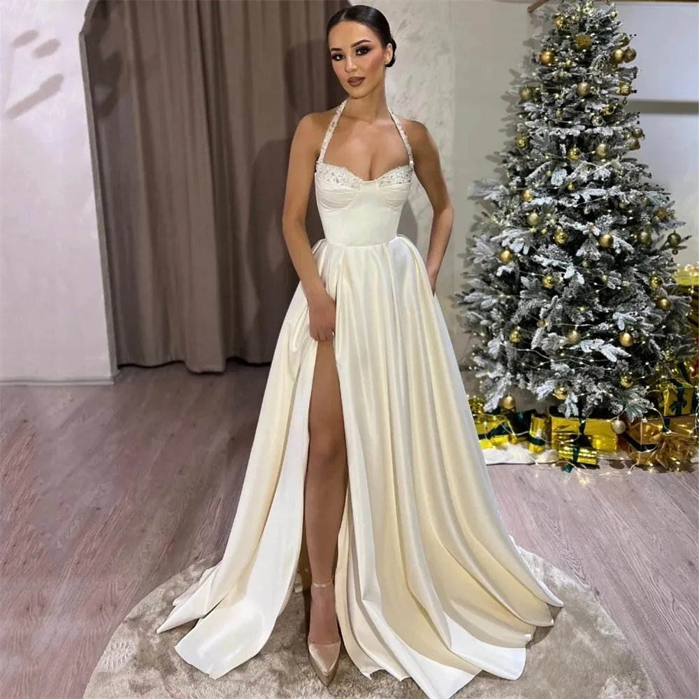 Sweetheart Halter Cinnamon Rose Pleats Formal Dresses