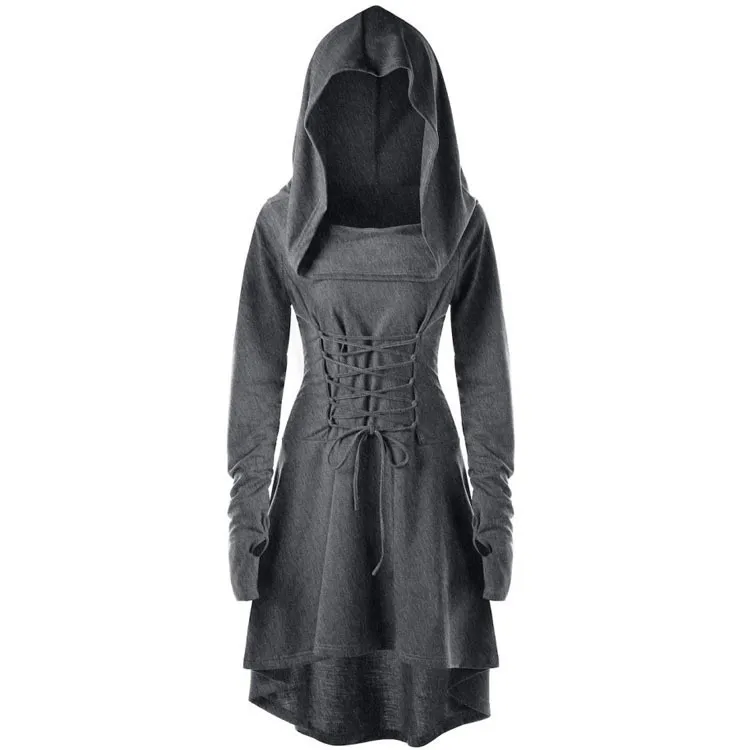 Casual Long Sleeve Hooded Dress Women Lace-Up Solid Color Asymmetrical Mini  Gothic Cosplay from Dhgate Basic & Casual Dresses - price 11.58