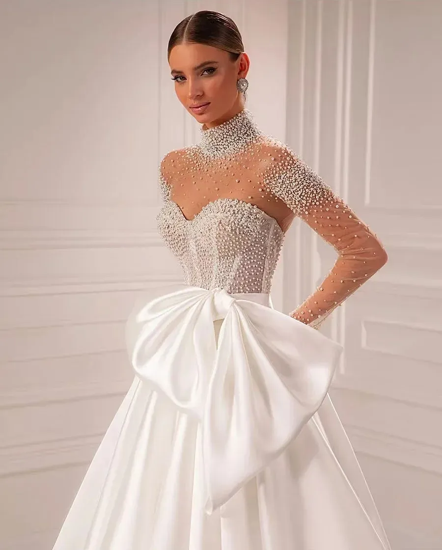 High Neckline Pearl Beaded Wedding Dress Elegant... From  Donnaweddingdress12, $171.94 | DHgate.Com