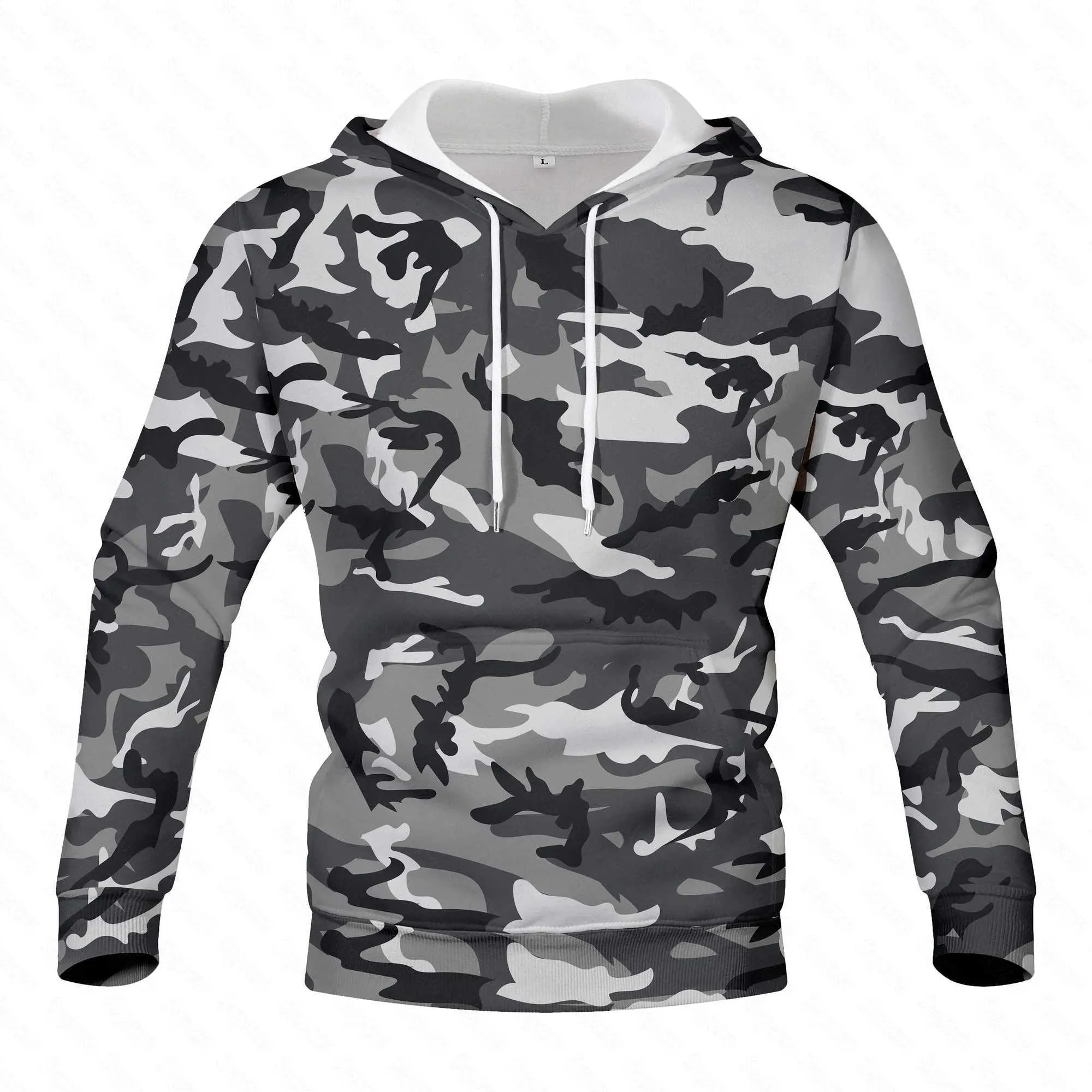 Camouflage Hooded Sweatshirt with Turtleneck Collar and Half Sleeves — free download