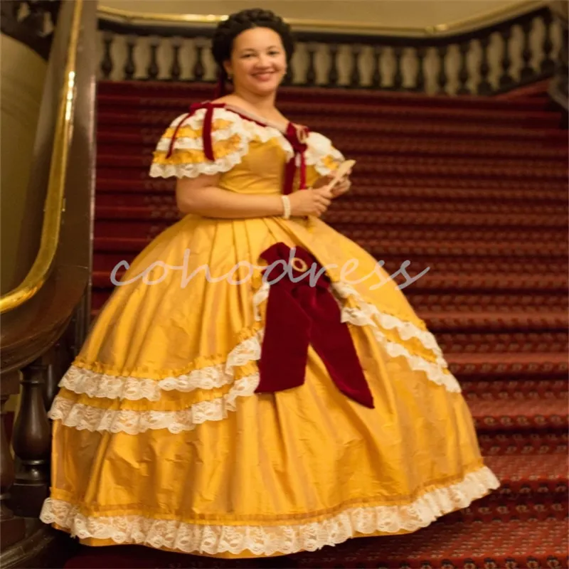 Gothic Prom Dresses: Yellow Renaissance Off Shoulder... From Cohodress,  $130.98 | DHgate.Com