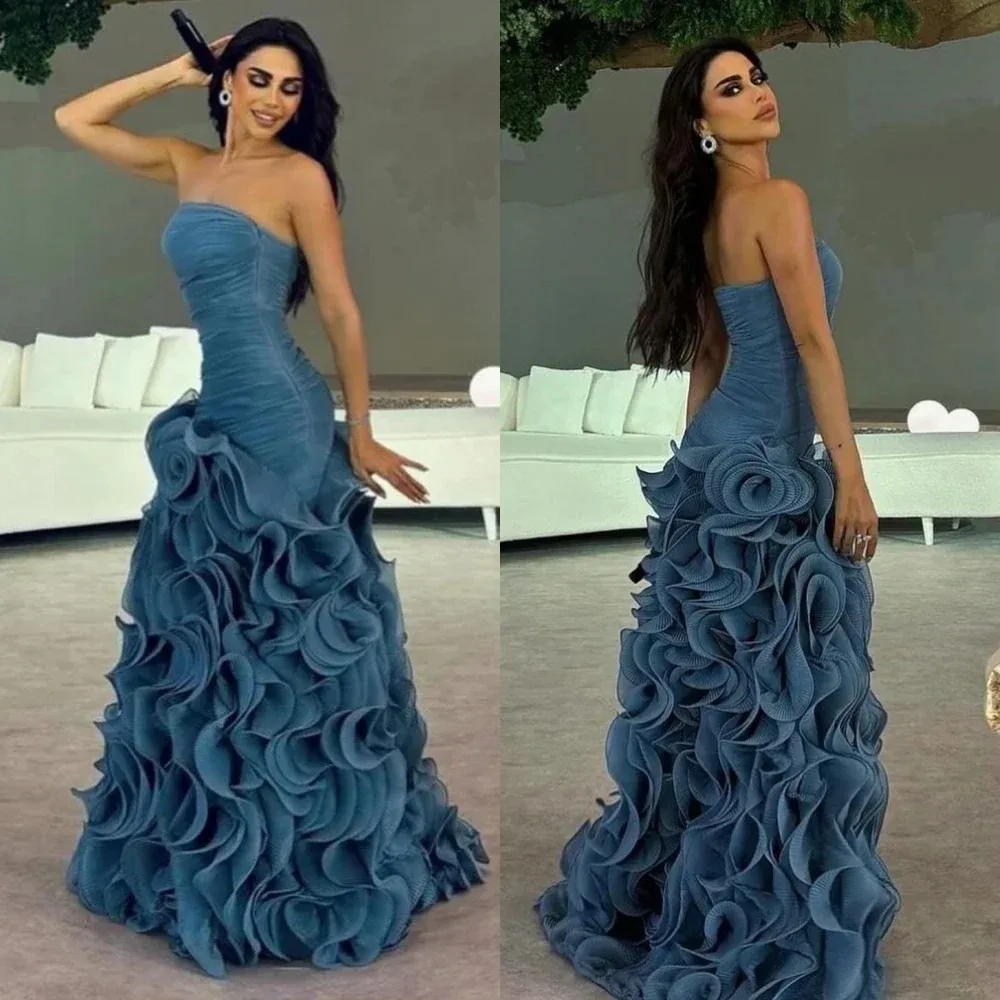Ahorra a lo Grande en Compras al por Mayor de Vestidos De Fiesta De Sirena  Vestido De Graduación De La Sirena Azul, Organza Sin Tirantes, Pliegue