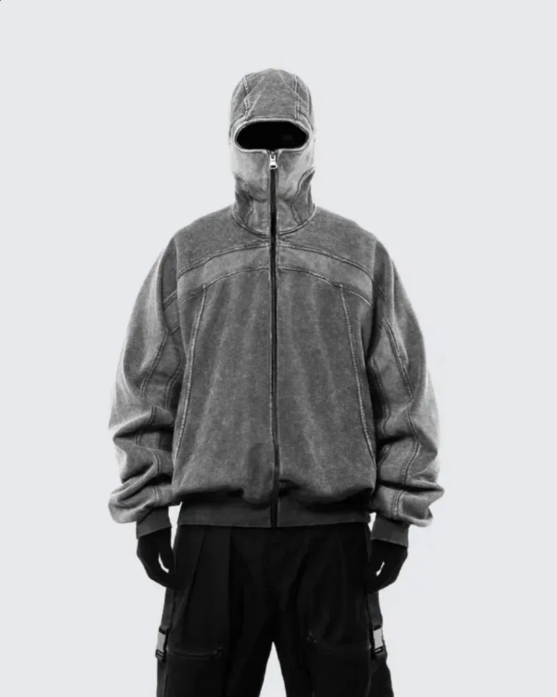 Men's Washed Cotton Balaclava Thug zip up hoodie