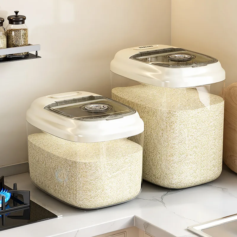 Rice Storage Container with 15 kg Capacity, Flippable Cover, Anti-Leak ...