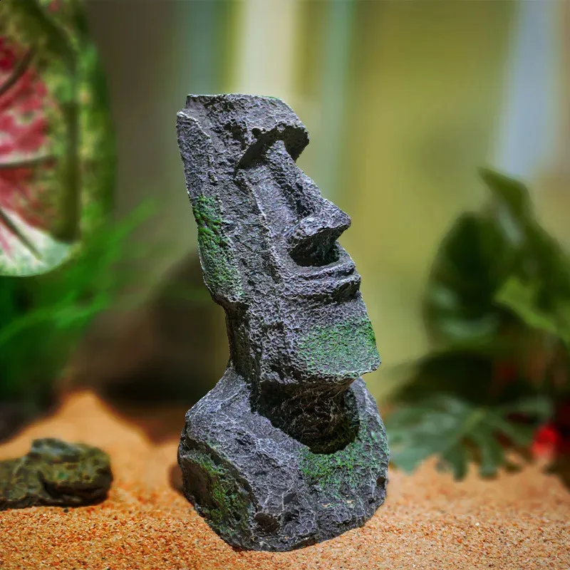 easter island ancient statue fish tank craft aquarium accessory Aquarium Moai Statues Glass Easter Island Head Ornaments Fish Tank  Landscaping Decor Retro Nostalgia Style