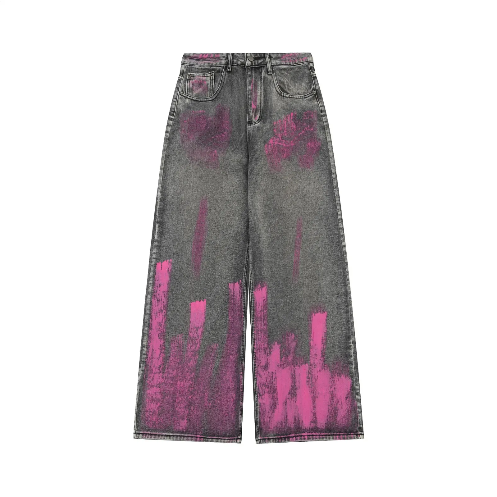 ◆THE MUSEUM VISITOR◆ HAND PAINTED DENIM PANTS PINK 10321 Pink Graffiti Jeans | Hand Painted Washed Denim For Men