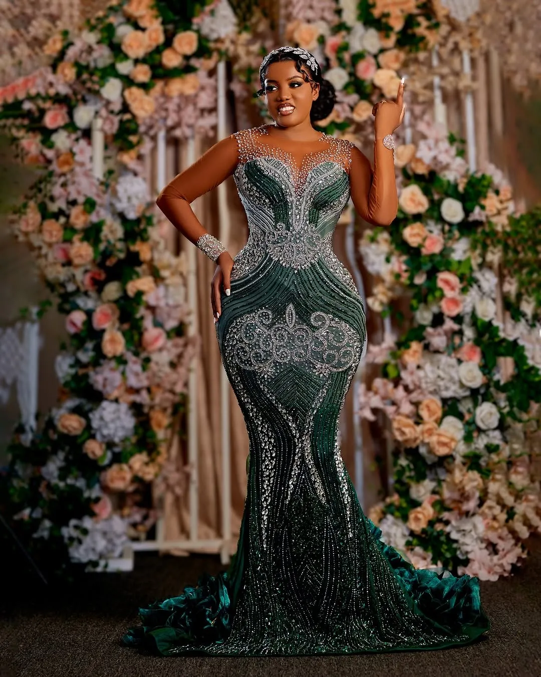 sachin and babi light blue dress 2025 Dark Green Mermaid dark prom dresses with