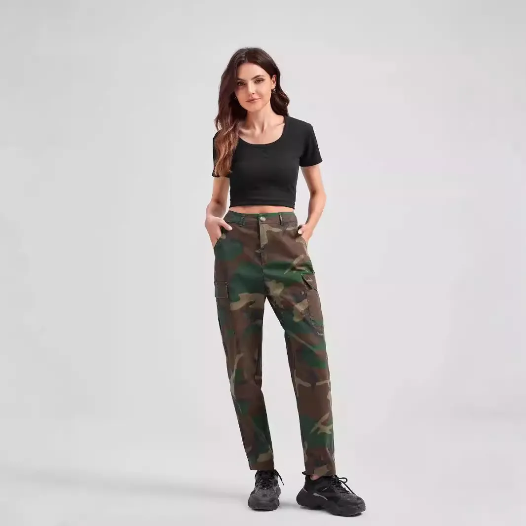 Camouflage Slim Fit Work Camouflage pants for Women with Zipper Pocket for Women - Wash Water Independent Station Clothing for Spring/Summer 2024
