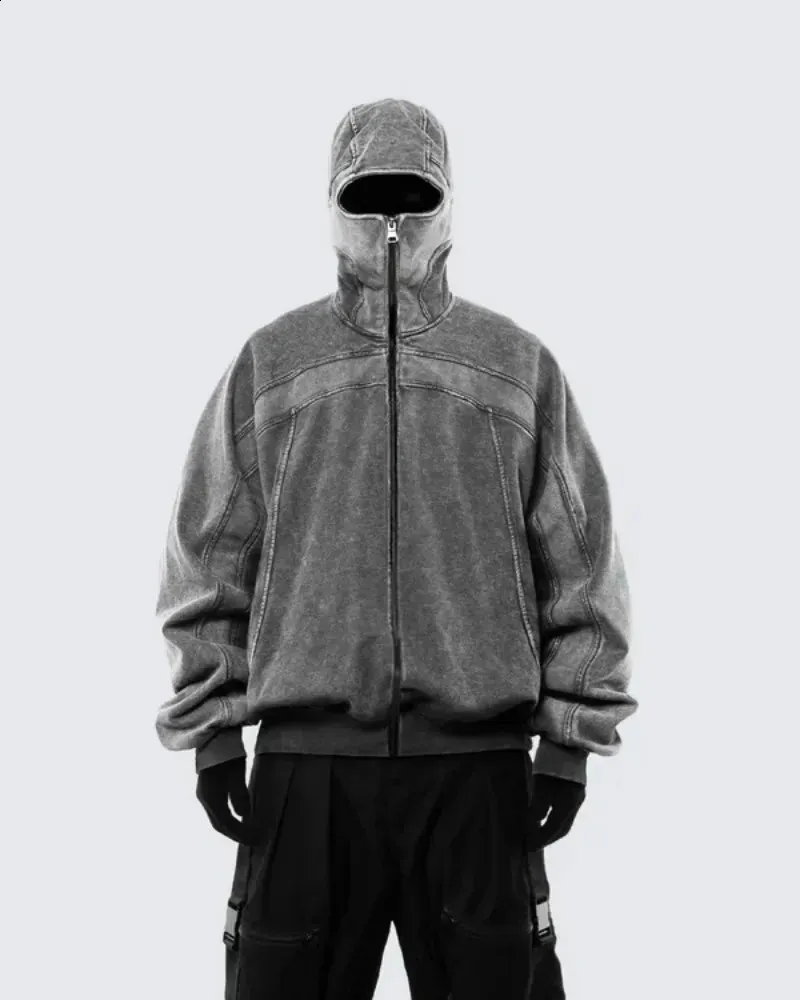 Men's Winter Balaclava Zip Hoodie With Face Mask And Zipper - Warm And Casual Sweatshirt For Outdoor Activities (X250125)- Color: White- Material