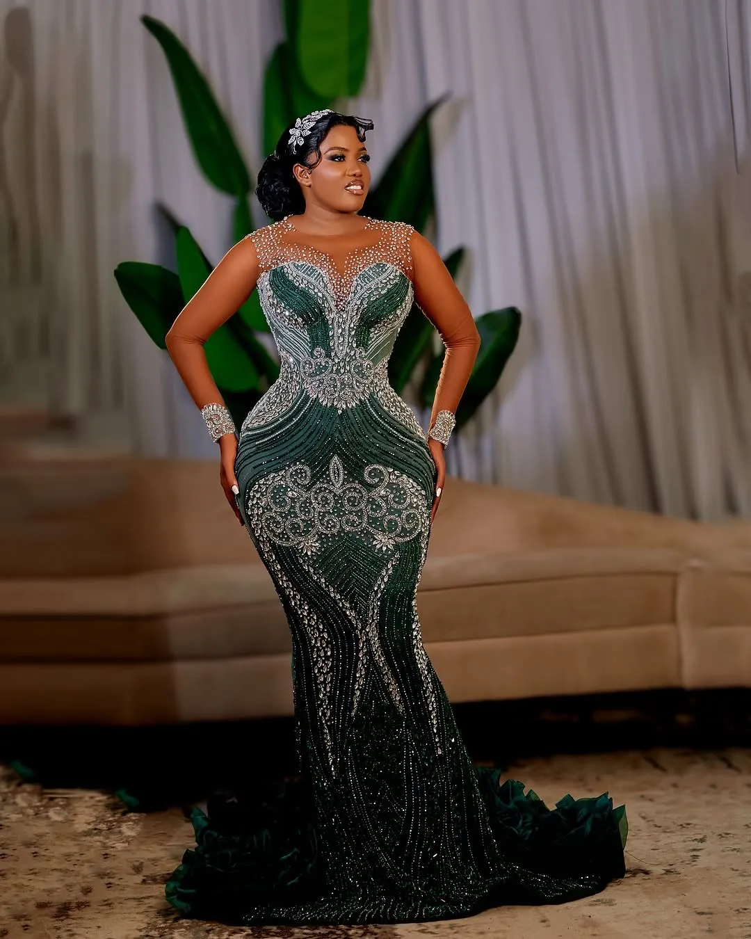 2025 Dark Green Mermaid dark prom dresses with...