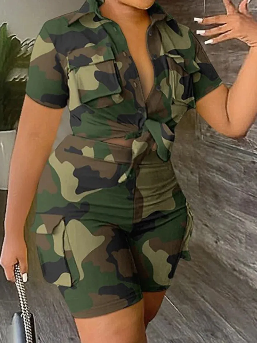 Plus Size Camo Print Cargo Camouflage Shorts For Women Set With Side Pocket Short Sleeve Top And Shirt For Womens Summer Clothing 240620 From Hui04 19.82 DHgate.Com