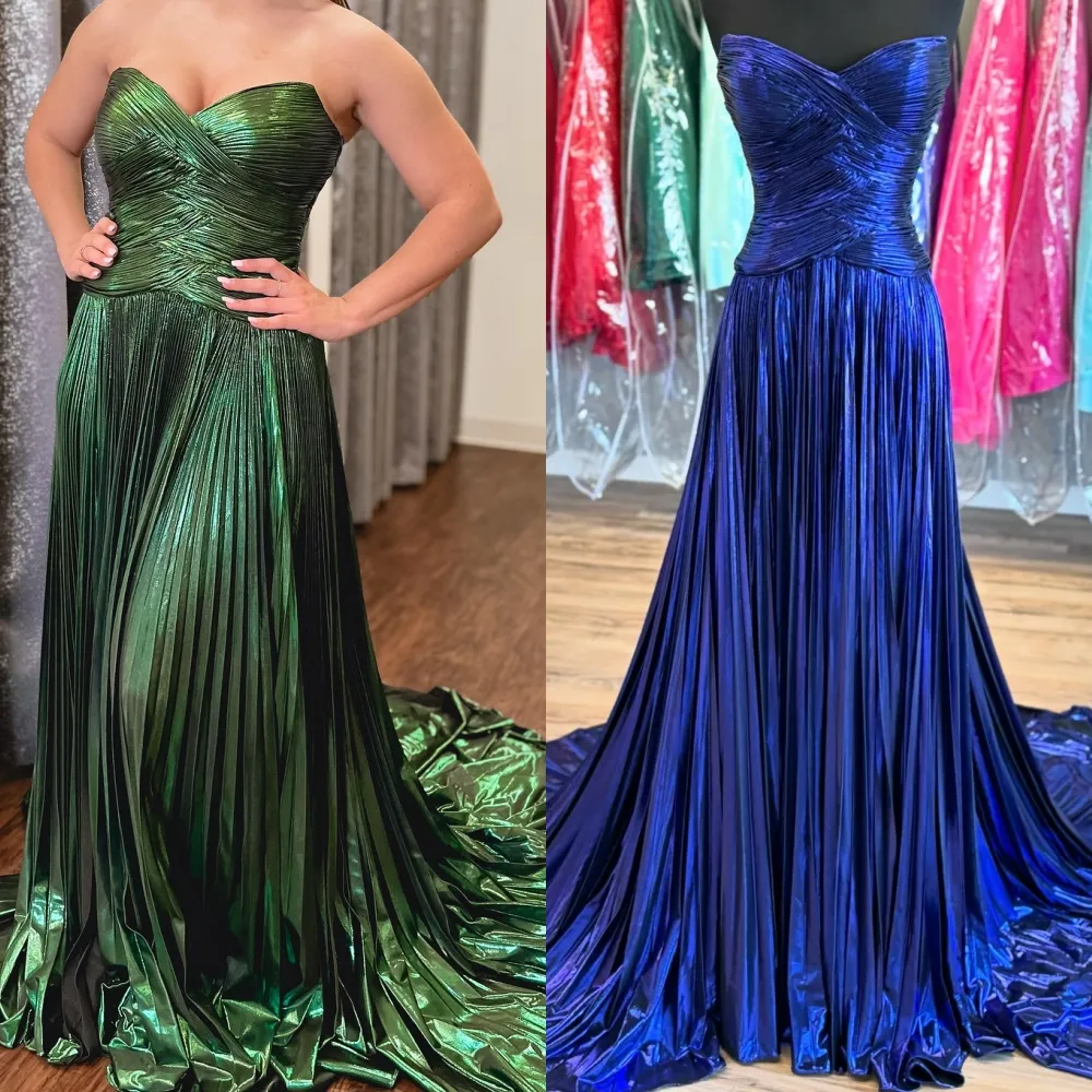 Metallic Strapless 80s prom dress with High Slit and Pleated Ruched Weave Perfect for Pageants Winter Formal Events Red Carpet Runways Oscar Gala and Hoco Guests