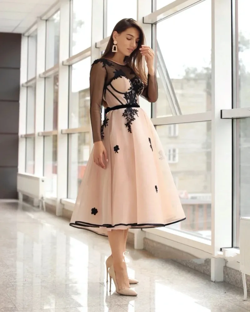 blush pink black tie dress Lady Black Tie - Leanne Midi Dress - Blush