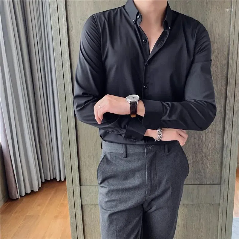 British Style Slim Fit Casual Male Dress Shirts Solid Color British Style Slim Fit Casual Male Dress Shirts Solid Color