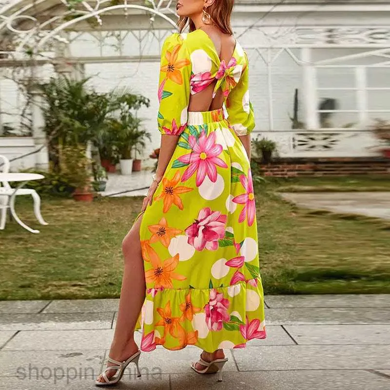 Basic Casual Polyester Dress for Women Summer Midi Floor-Length V-Neck with  Heart Print and Open Back from Dhgate Basic & Casual Dresses - price 39.75