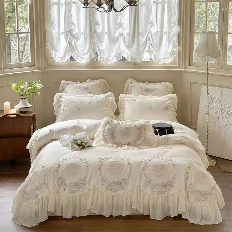 New  100% Cotton Pure Princess Bedding set Tassels Duvet Cover Bed Sheet Pillowcases Big back