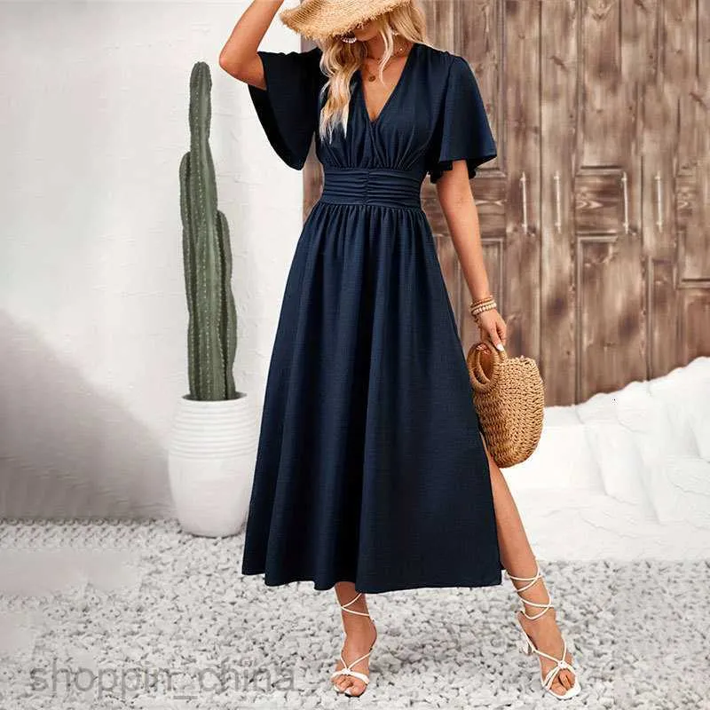 Basic Womens Casual Midi Dress Spandex Empire Waist Lotus Leaf Sleeves Up  To 50% Off | DHgate