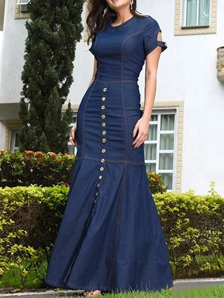 chinese dress ladies Denim Mermaid Dress – Amour Fashiontique