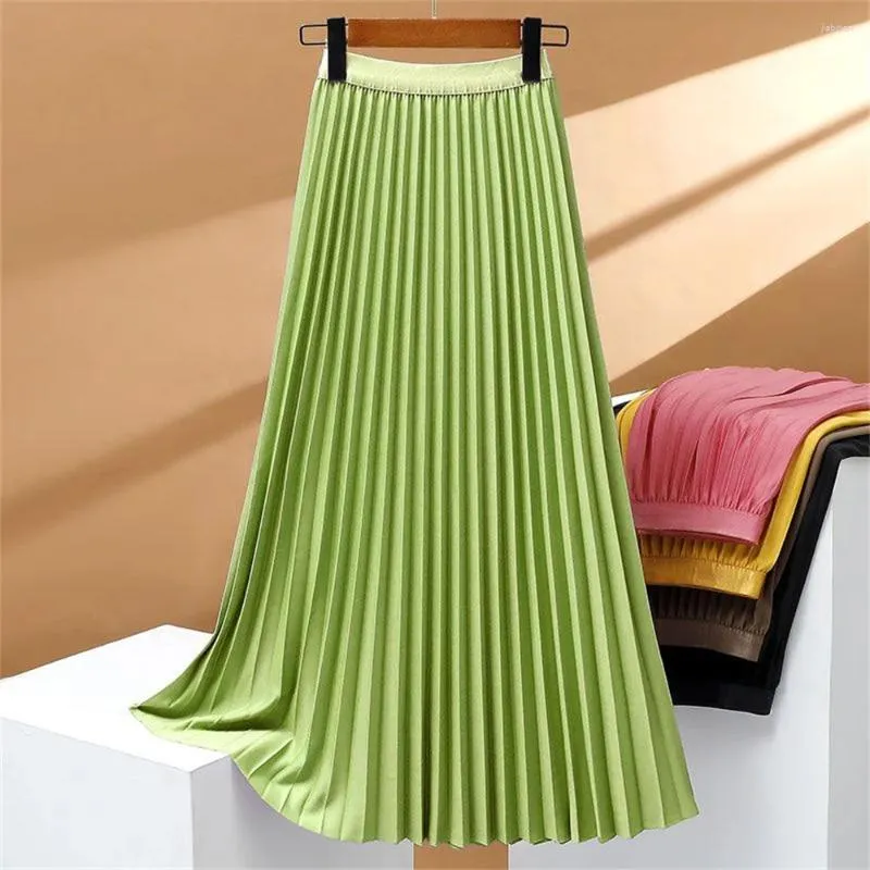 Korean Elegant White Pleated Midi Pleated Midi Skirt For