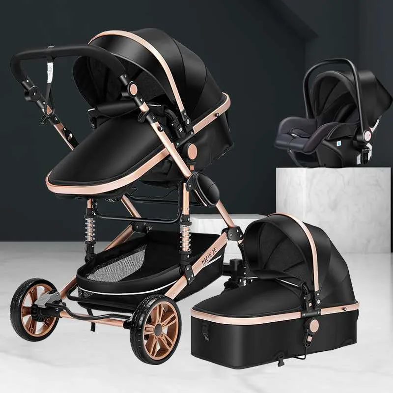 Baby Stroller 3 in 1 Foldable Two Way Stroller for Infants and Toddlers Newborn Travel System with Reversible Seat and Bassinet
