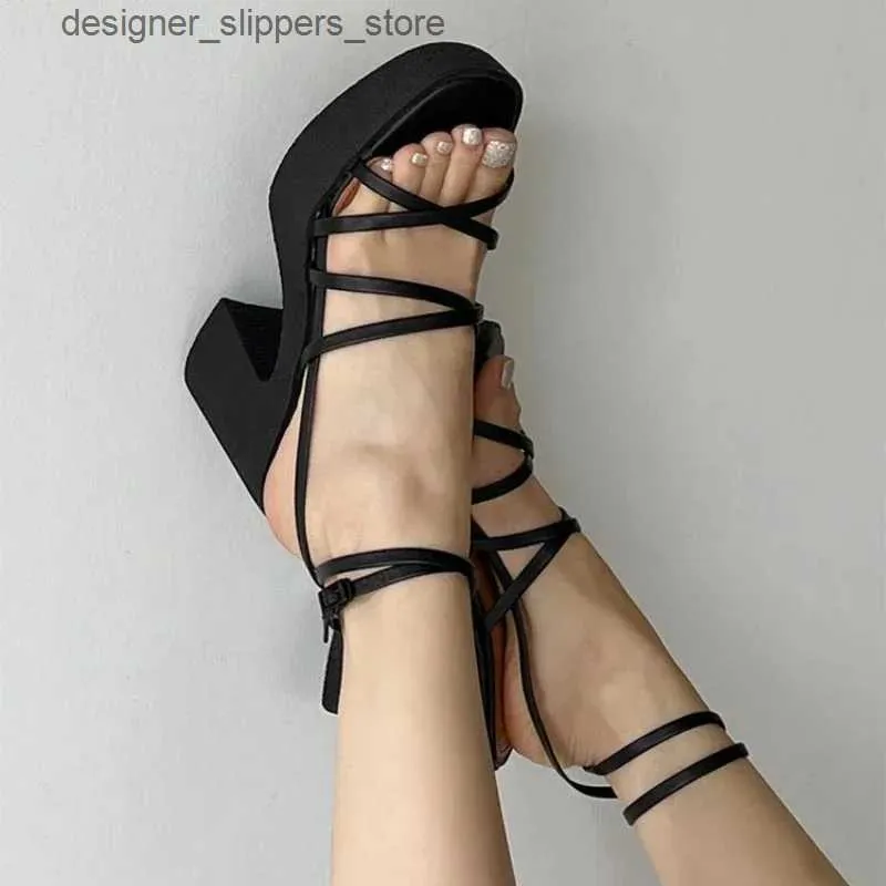 Leather Lace-Up Cross-Tied High Heel White Sandals for Ladies - Main Image