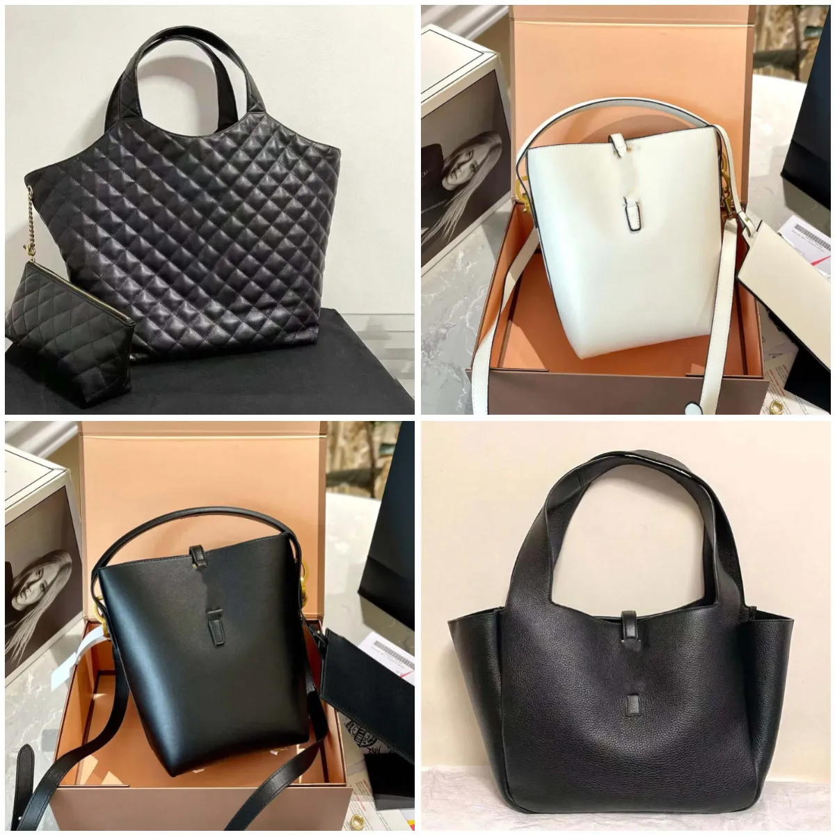 Premium Leather Black Leather Tote Classic Crossbody Style For Women