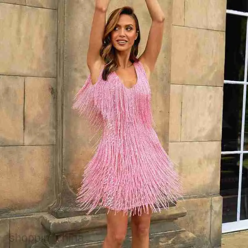 Women's Tassel Sequin Sleeveless Evening Dress