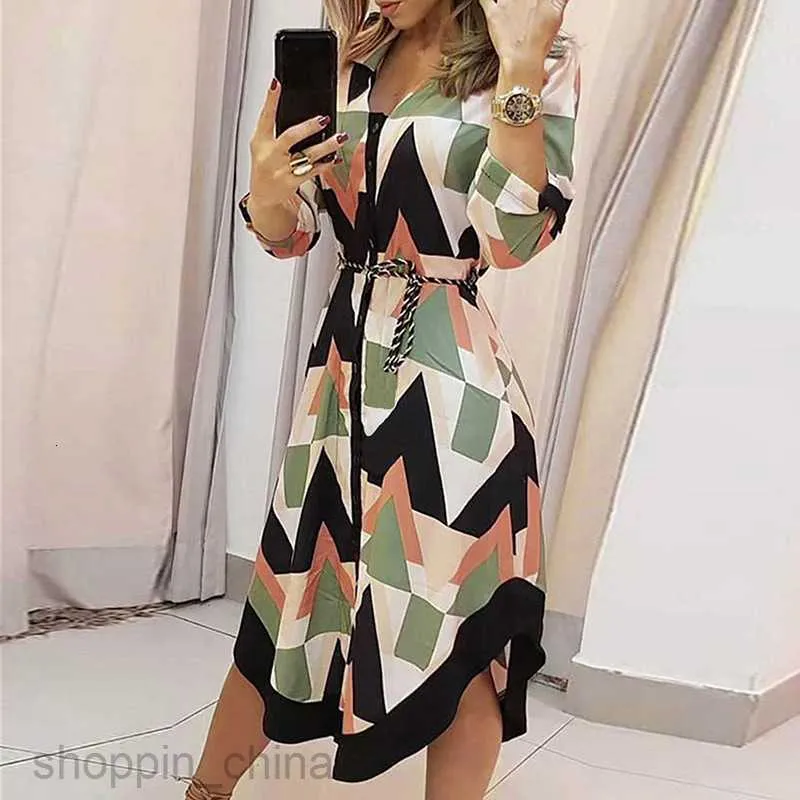 Summer Chic: Women's Mid-Length Skirt Dress with Printed Plaid Collar and Tie-Up Detail